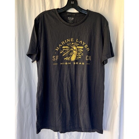 Marine Layer High Seas Graphic T-Shirt Blue Yellow Men’s Size Marge Surf Beach - Picture 1 of 5